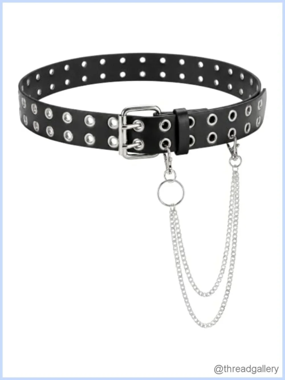 Double Grommet Studded Belt with Chains Faux Leather Punk Goth